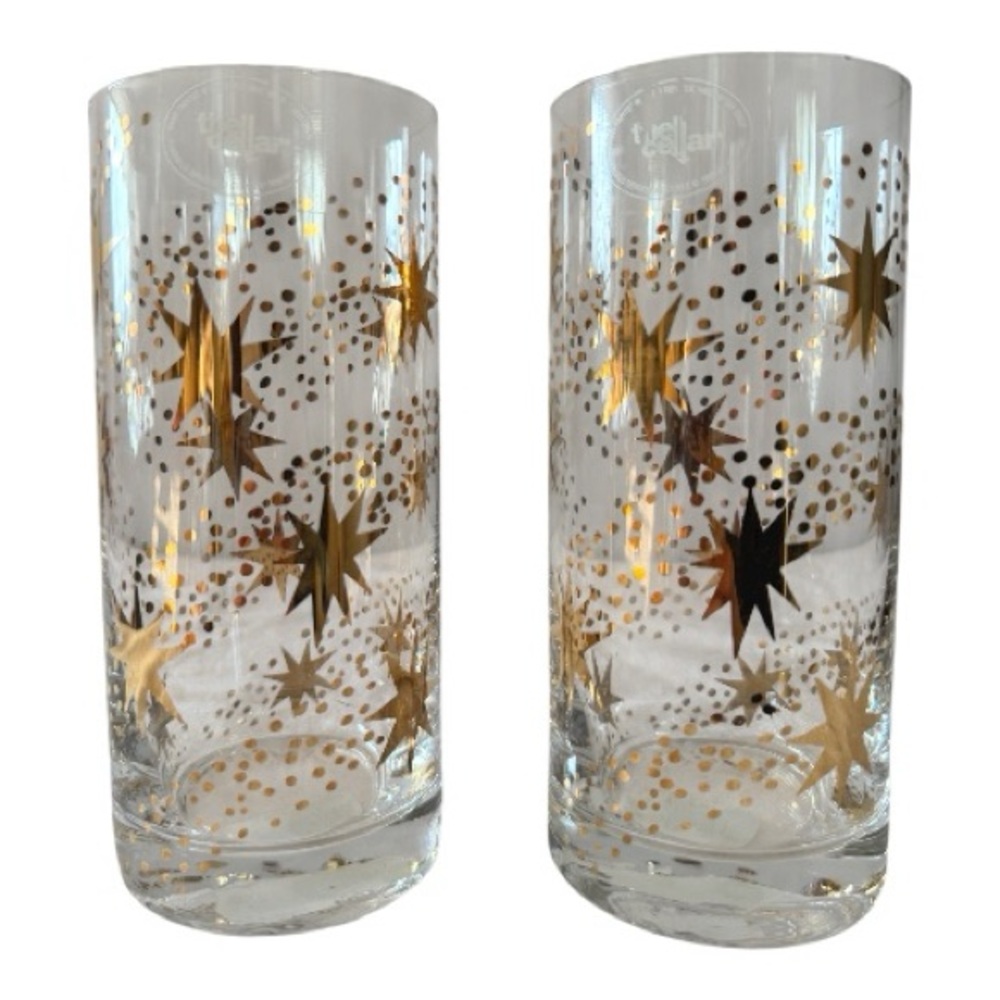 Vintage Atomic Starburst Gold Tumblers | Set of 2